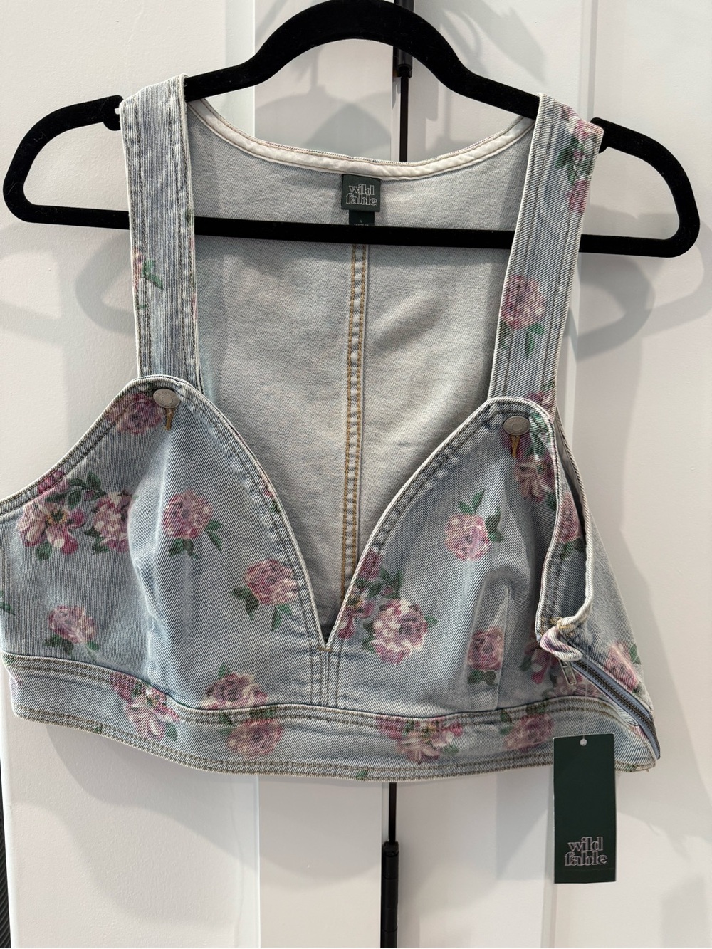 Target Wild Fable Light Blue Floral Denim Crop Top